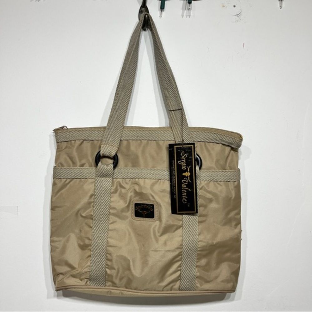 Vintage Sergio Valente Tan Nylon Tote Bag • 90s Designer Carryall • Zip Top